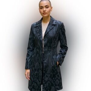 White House Black Market Black Brocade Duster Jacket